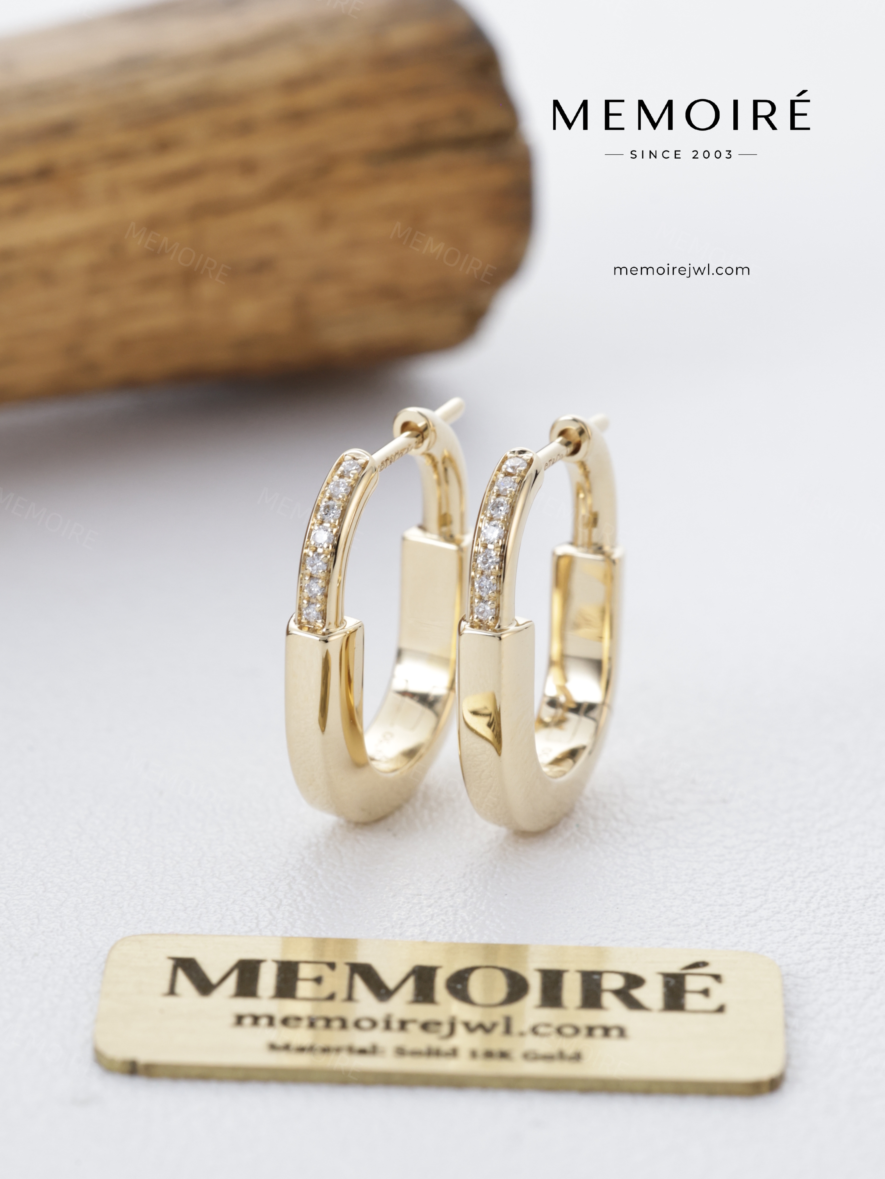 MEMOIRÉ 18K Yellow Gold Mini Half Pavé Diamond Lock Earrings